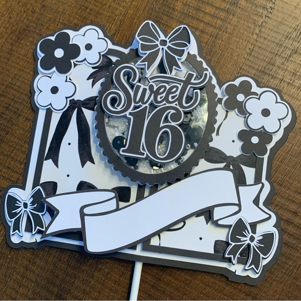 Sweet 16 Black & White Cake Topper - Elegant Party Decoration